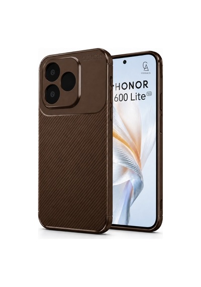 Honor 600 Lite Uyumlu Karbon Tasarım Silikon Telefon Kılıfı Ve Temperli Cam Ekran Koruyucu Kahverengi
