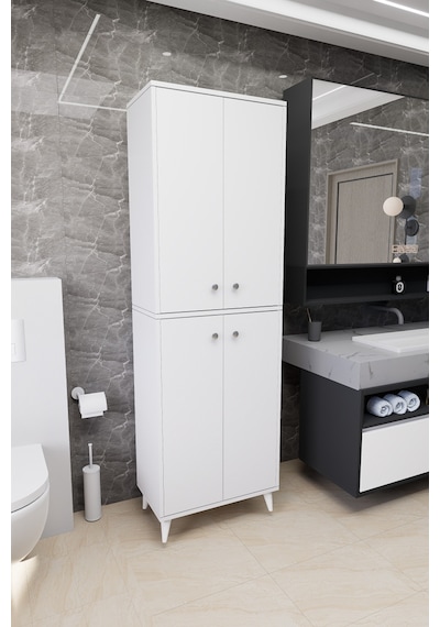 Furex 6 Raflı 2 Kapaklı Çok Amaçlı Banyo Dolabı Beyaz Beyaz