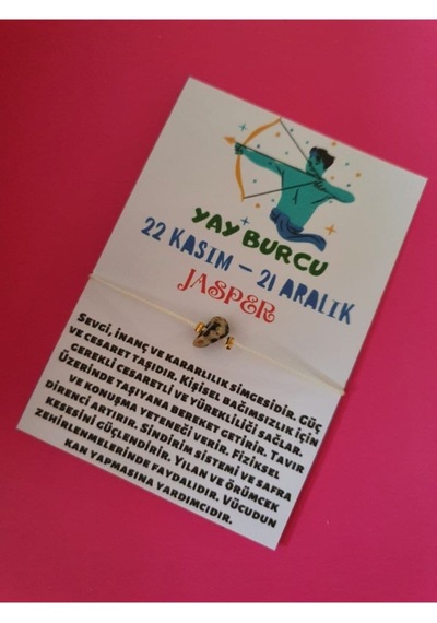 Gümüştel El Sanatları Sertifikalı Yay Burcu Jasper Doğal Taşlı Ip Burç Bilekliği Çok Renkli