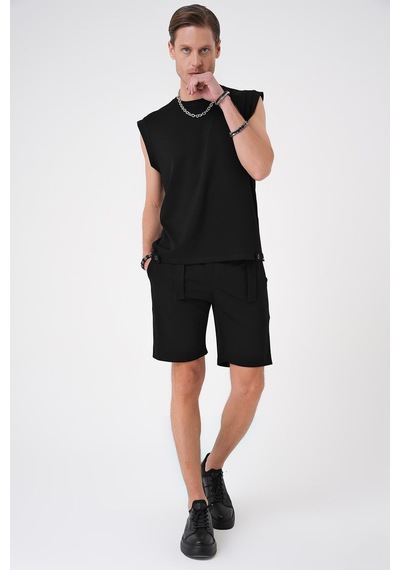 Efor Comfort Fit Bisiklet Yaka Esnek Pamuk Kolsuz Spor Siyah Tişört Ts 898 Siyah