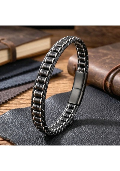 Moncuk Design Oniks & Hematit Çelik Örgülü Deri Bileklik 33512b22d2 Çok Renkli