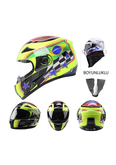Brezilya Kışlık Boyunluklu Fullface Motosiklet Kaskı Karışık-çok Renkli