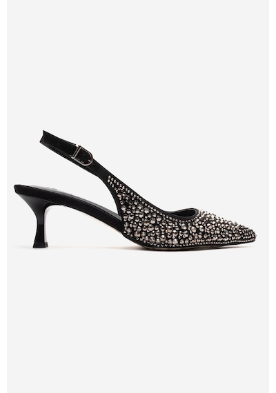Luvishoes Thea Siyah Platin Taşlı Kadın Topuklu Ayakkabı Siyah