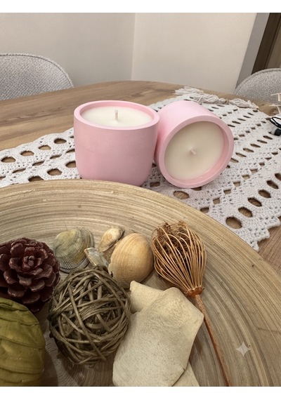 Dekoratif Beton Mum El Yapımı Pembe 300 Gr