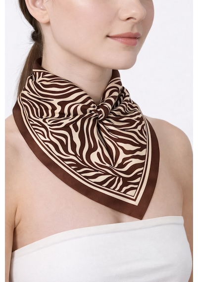 Tarzını Seç Kahverengi Zebra Fular / Bandana / Aksesuar 48x48 Cm