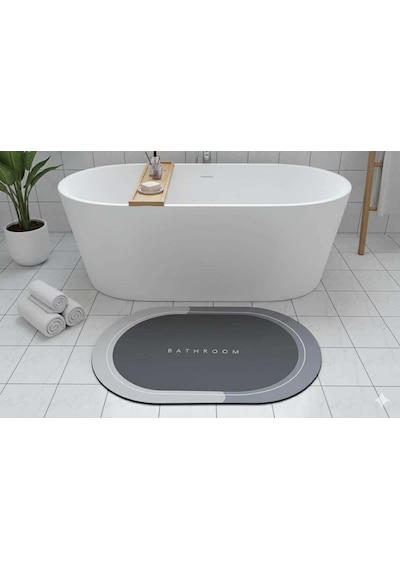 Nobera Kaymaz Tabanlı Oval Süper Emici Banyo Paspası Gri - 40x60 Cm Gri