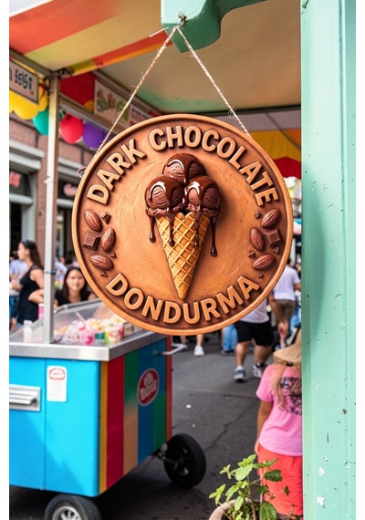 Dark Chocolate Dondurma Görselli İpli Ahşap Kapı Ve Duvar Süsü, Cafe, Dondurmacı Tabelası Dekoru