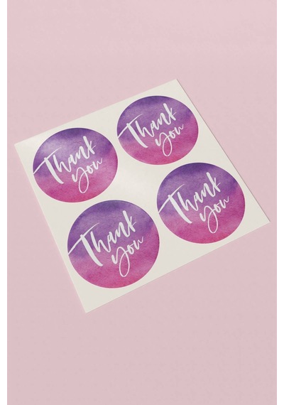 90 Adet Thank You Teşekkür Etiketi Mor Pembe 3x3cm St2039 Çok Renkli