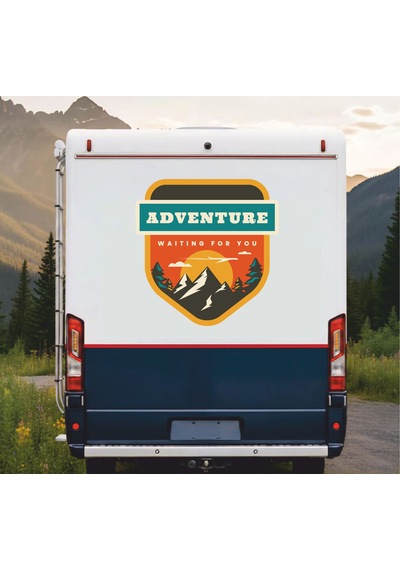 Adventure Kamp Dag Sticker - Araba Oto Motosiklet Karavan Cam Sticker - 00118 30x29 Cm