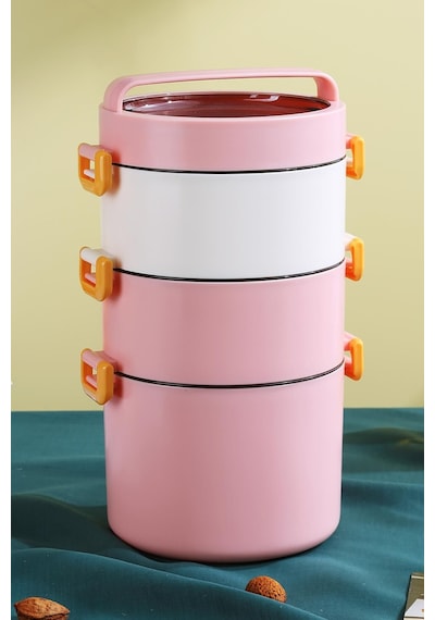 Lunch Box 3 Katlı Büyük Boy 1800 Ml Ofis-okul İçin Yeni Nesil Sefer Tası-fflbox3kat1800ml Pembe