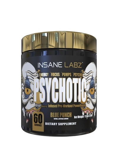 Insane Labz Psychotic Gold High Stimulant Preworkout Energy Focus, Pump Beta Alanine Dmae Bitartrate