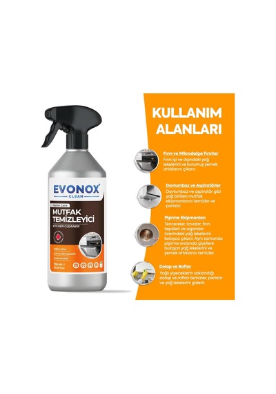 Evonox Clean Ultra Güçlü Mutfak Yüzey Temizleyici Ve Yağ Sökücü - Limon Kokulu Sprey 750 Ml 10'lu Set