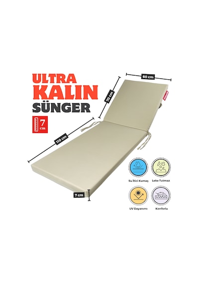 Xpermate Ultra Kalın Şezlong Minderi Su İtici 60x180x7 Bej