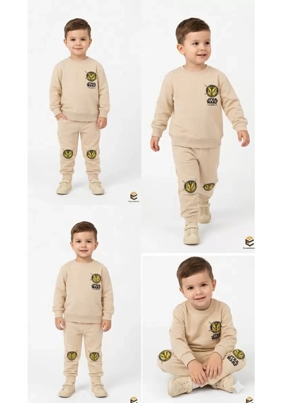 Pekminibebe 3/7 Yaş Baskılı Penye Çocuk Takımı Krem