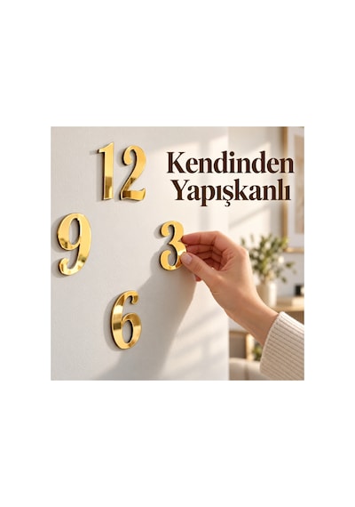 Lüks Saat Rakam Seti Gold, Gümüş Pleksi & Ahşap Modellere Özel - 3 Cm Ve 5 Cm Kendin Yap Saat Rakamları 6'lı Set