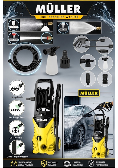 Pro Müller Pro 180-200 Bar Max Bakır Sargılı Hava Su Soğutmalı Yüksek Basınçlı Bahçe Ve Oto Yıkama Makinesi