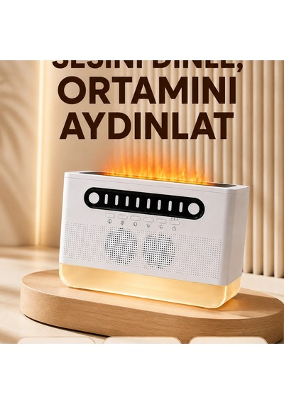 8 Çeşit Beyaz Gürültülü Kablosuz Hoparlör Ve Renkli Alev Efektli Gece Lambası