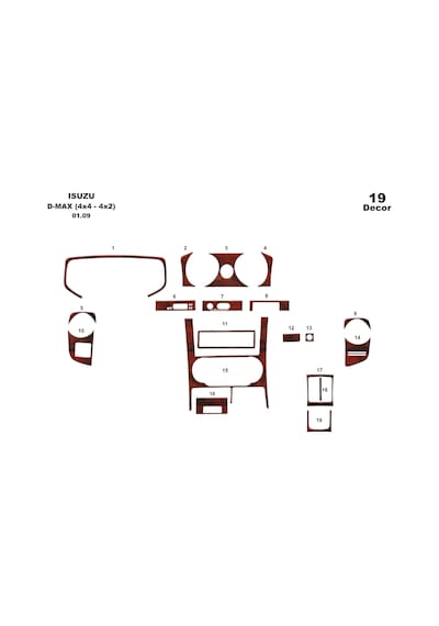 Isuzu D Max Çift Kabin 4x4 Torpido Kaplama 2005-2006 6 Parça Maun