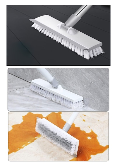 Nobera Çok Amaçlı Çekpaslı Yer Fırçası Banyo Fayans Ve Halı Temizleme Fırçası Uzun Saplı