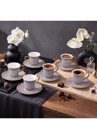 Aryıldız Kingham 12 Parça 6 Kişilik Kahve Fincan Takımı Siyah 90 Ml Çok Renkli