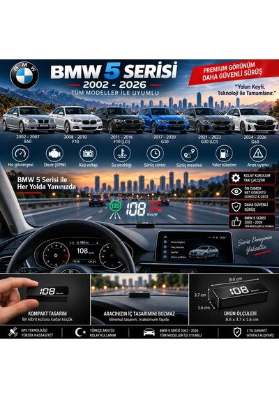 Bmw 5 Serisi 2002-2026 Modeller İçin Head Up Display Hayalet Gösterge Ekranı Ön Cam Hız Göstergesi