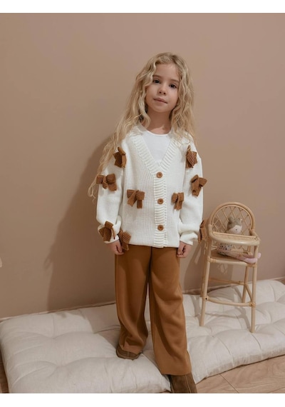 Miniko Kids Kız Çocuk Bayramlık Fiyonk Modelli Triko 2li Takım Kahverengi
