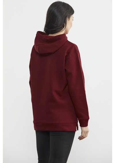 Kapüşonlu İçi Pamuklu Kalın Sweatshirt - Bordo Ekru