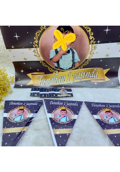 Siyah Beyaz Dore Gold 1 Yaş Doğum Günü Süsleri, Süsleme Seti Hdt2 +3