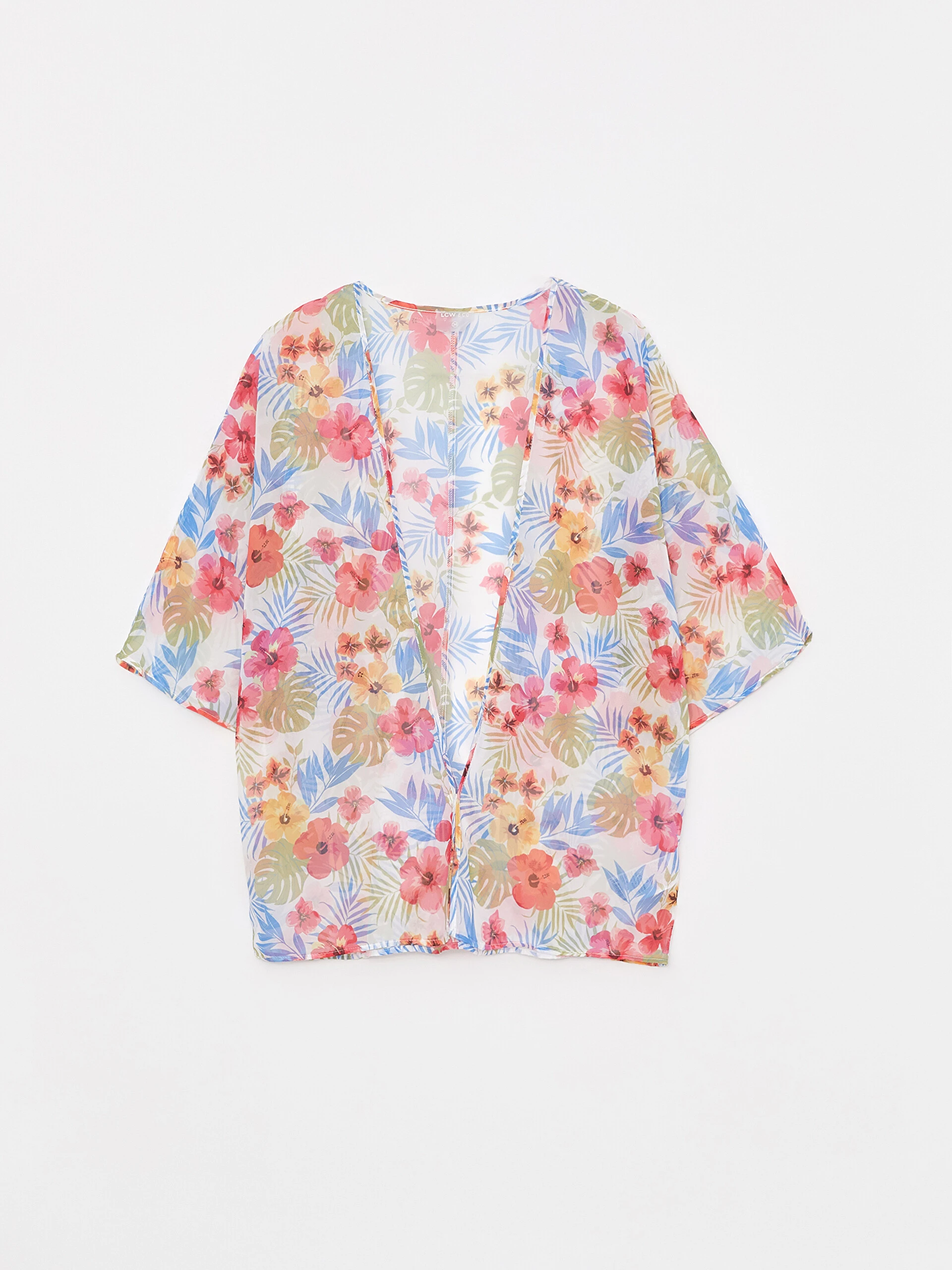 LC Waikiki Lcw Eco Ekru Şal Yaka Desenli Kadın Kimono