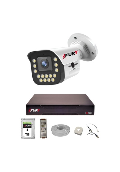 Fury 1 Li Sesli 15 Warm Led Gece Renkli Görüş Su Geçirmez Güvenlik Kamerası Seti 1tb