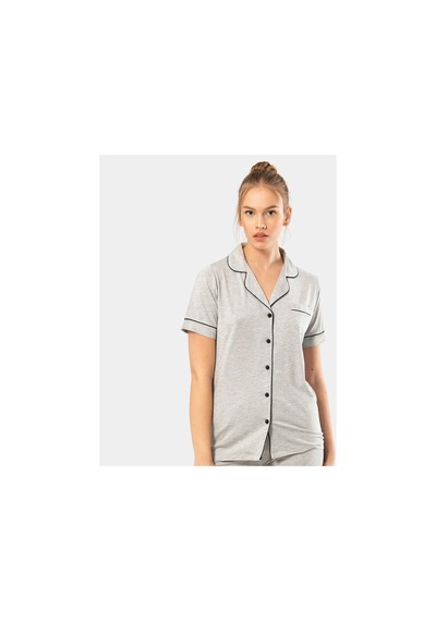 Türen Düz Kısa Kollu Gömlek Yaka Pijama Takım 3368/gri 001