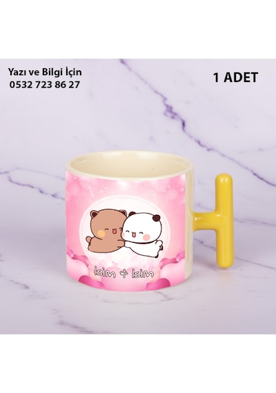 Bubu Dudu Tasarımlı Sevgililer Ve Eşlere İsim Ve Yazı Yazılabilir Renkli Kupa Bardak 1.kalite Baskı Sarı