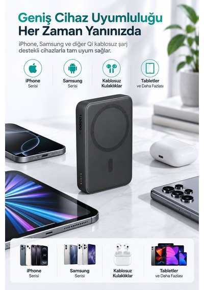 Aukey Pb-ms04-gy Magfusion Slim 10000 Mah Manyetik Wireless Şarj Powerbank - Gri