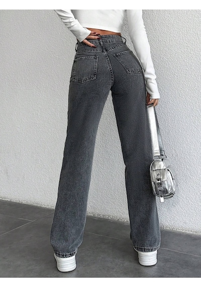 Kadın Straıght Denim Pantolon Gri