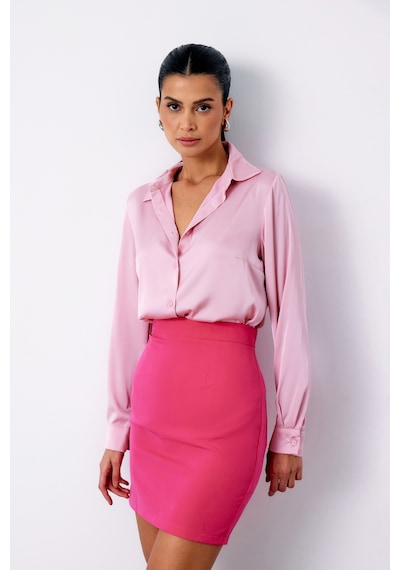 Sateen Saten Gömlek - Pembe-135044 Pembe
