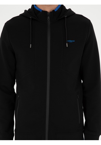 Siyah Regular Fit Kapüşonlu Sweatshirt