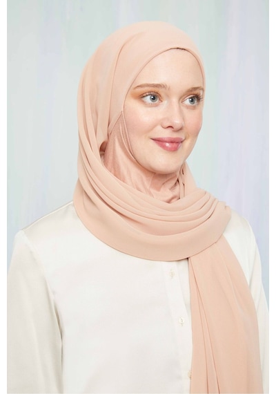 Melodi Scarf Kadın Tesettür Hijab Boneli Şifon Şal Pudra Pudra