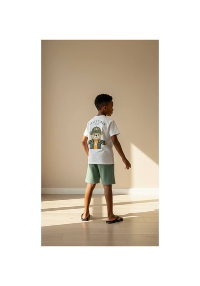 Poala Kids Logolu Ayıcıklı Şort Set Çok Renkli
