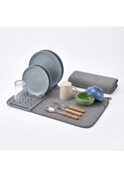 Orret Home Mikrofiber Su Emici Bulaşıklık Matı 37x60 Cm Tezgâh Üstü Bulaşık Kurutma Matı, Kaymaz Su Emici Diğer