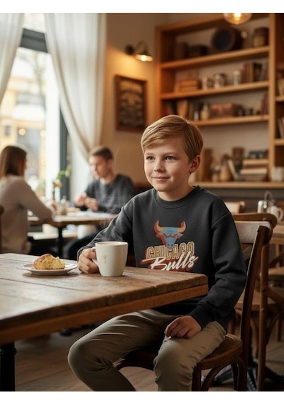 Zekids Erkek Çocuk Chicago Bulls Yazılı Tasarım Sweatshirt-16396 Füme