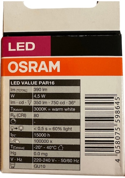 Osram 4.5w 50w 3000k Sarı Işık Gu10 Duylu Par16 Led Spot 10 Adet