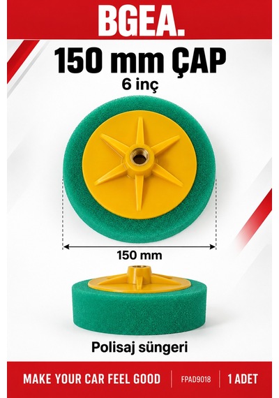 Bgea Premium Aplikatörlü Yeşil Kalın Pasta Polisaj Süngeri 150 Mm 6 İnç 1 Adet