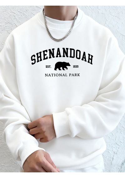 Startmore Startmoresenandah Ulusal Parkı Ayı Baskılar Hoodie Erkekler Sıcak Cep Kapşonlu Kazak Polar Temelleri T Beyaz