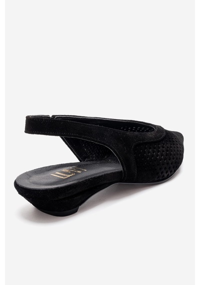 Luvi Shoes Lıeve Siyah Süet Hakiki Deri Kadın Alçak Topuklu Ayakkabı