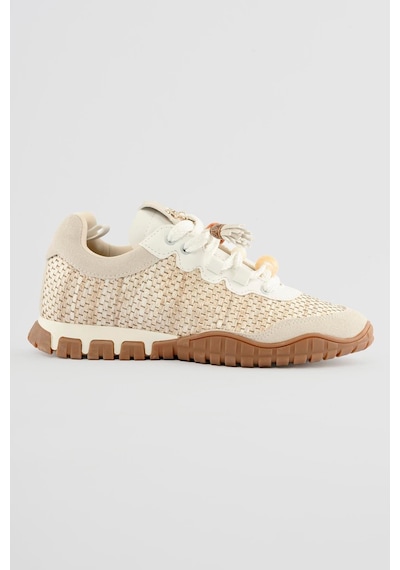 Mubiano Kadın Hasır Sneaker Süet Detaylı Boncuklu Calla Beyaz Beyaz