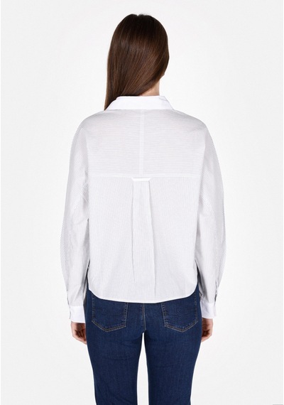 Colin's Colins Regular Fit Shirt Neck Çizgili Kadın Mavi Uzun Kol Gömlek Cl1073302 Q1.v1 Ble Mavi