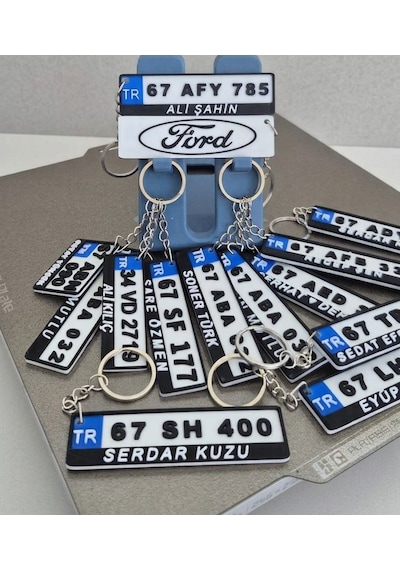 Kişiye Özel Plaka Anahtarlık Kırmızı - Mavi