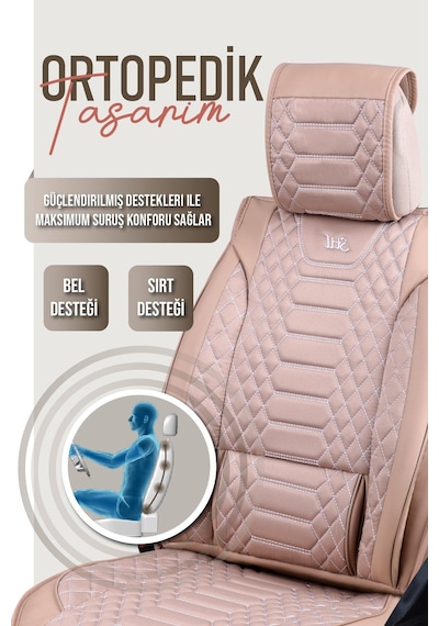 Daewoo Matiz Uyumlu Lüx Deri Oto Koltuk Kılıfı Ön Arka Takım Crystal Bej