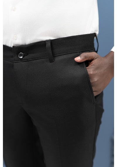 Notra Slimfit Pamuklu Kendinden Çizgili Mevsimlik Kumaş Pantolon Siyah