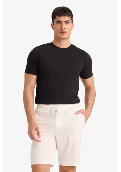 Defacto Regular Fit Beli Bağcıklı Krinkıl Bermuda Şort E0980ax25smwt32 Beyaz